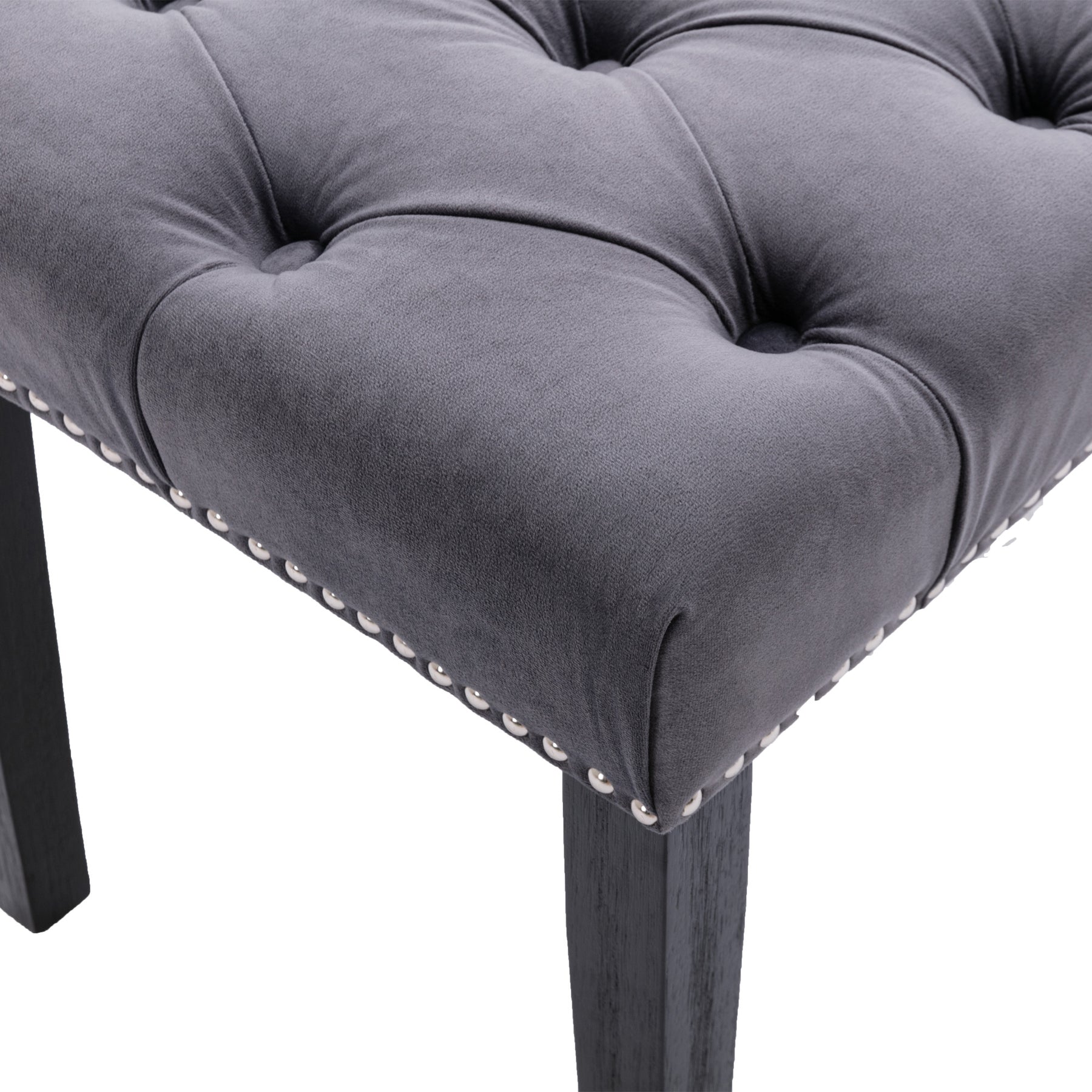 Gray Velvet Tufted Bench