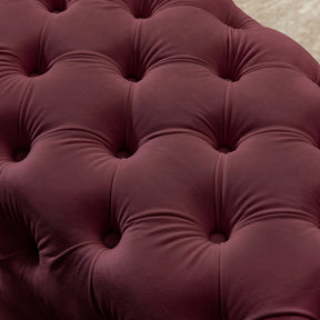 Burgundy Button-Tufted Upholstered Velvet Ottoman Bench