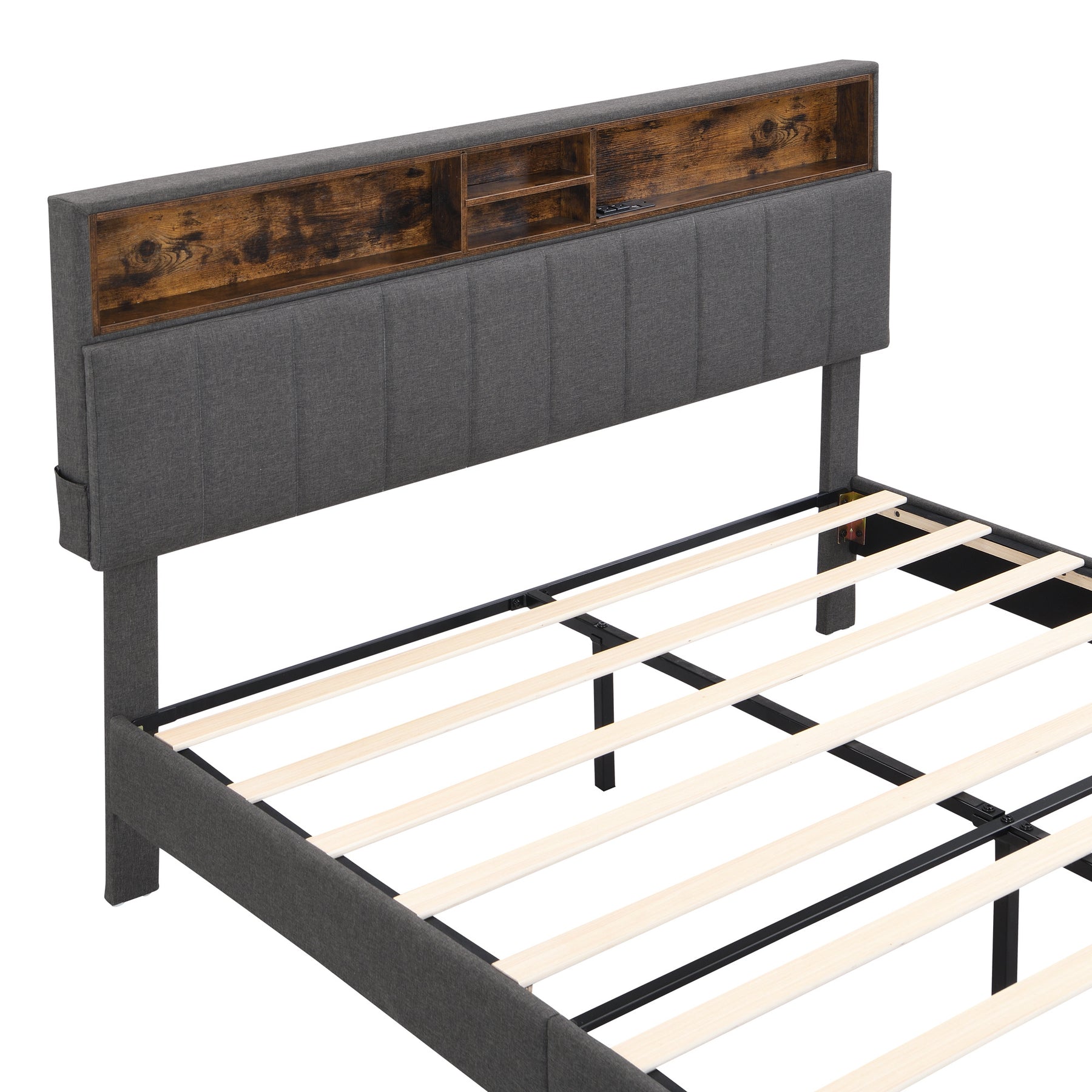 Queen Size Upholstered Platform Bed with Storage Headboard