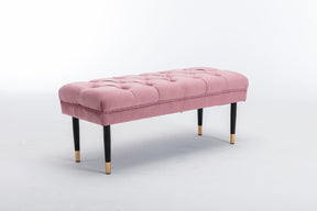 Modern Velvet Tufted-Button Ottoman Bench with Metal Legs (Pink)