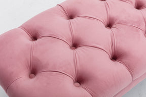 Modern Velvet Tufted-Button Ottoman Bench with Metal Legs (Pink)