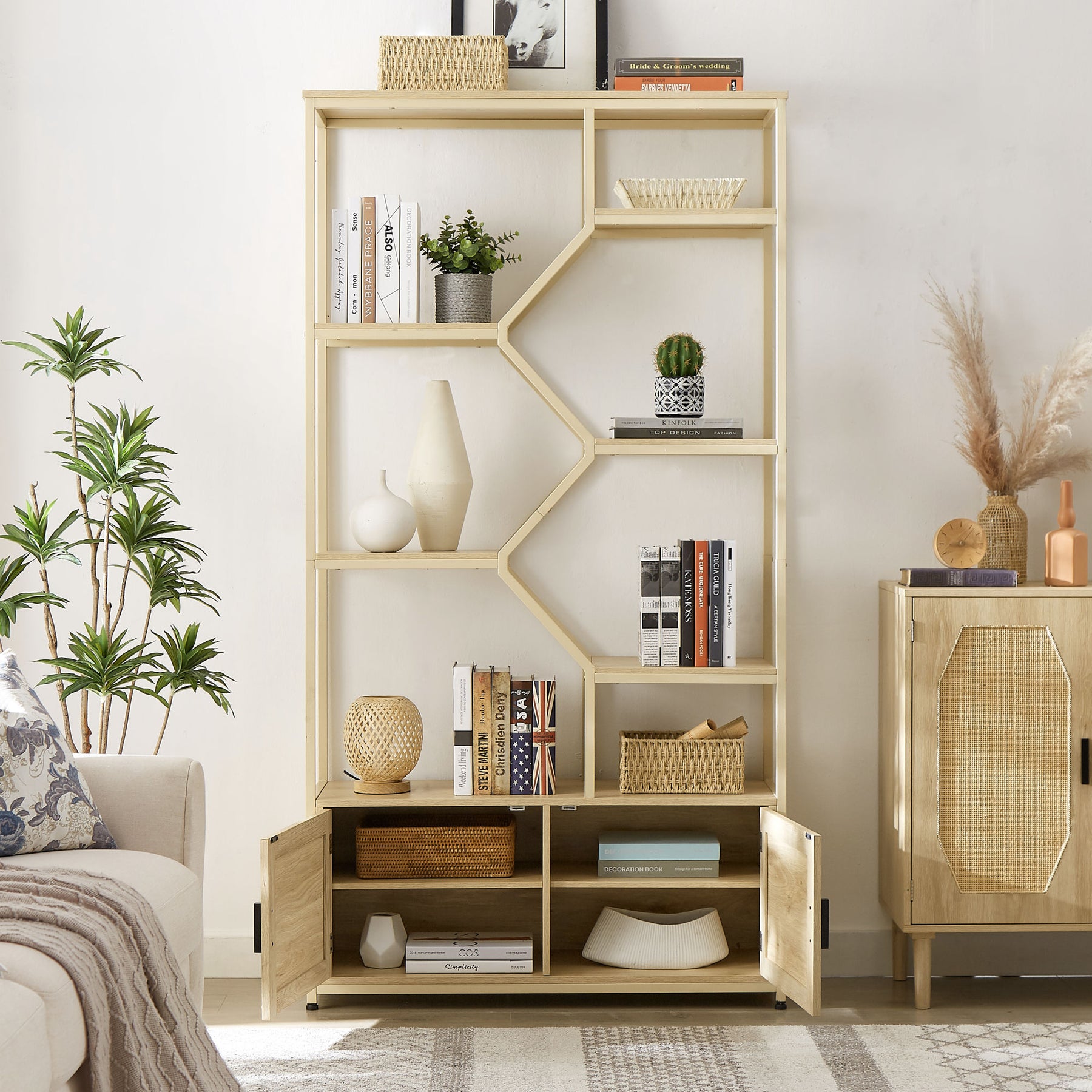 Rattan bookshelf 5 tiers Bookcases