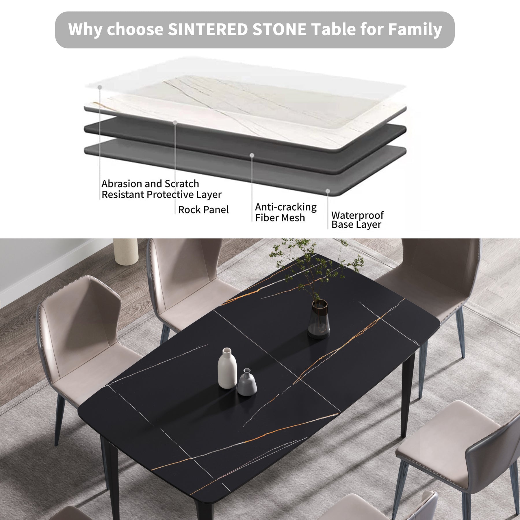 Modern artificial stone black Dining Table