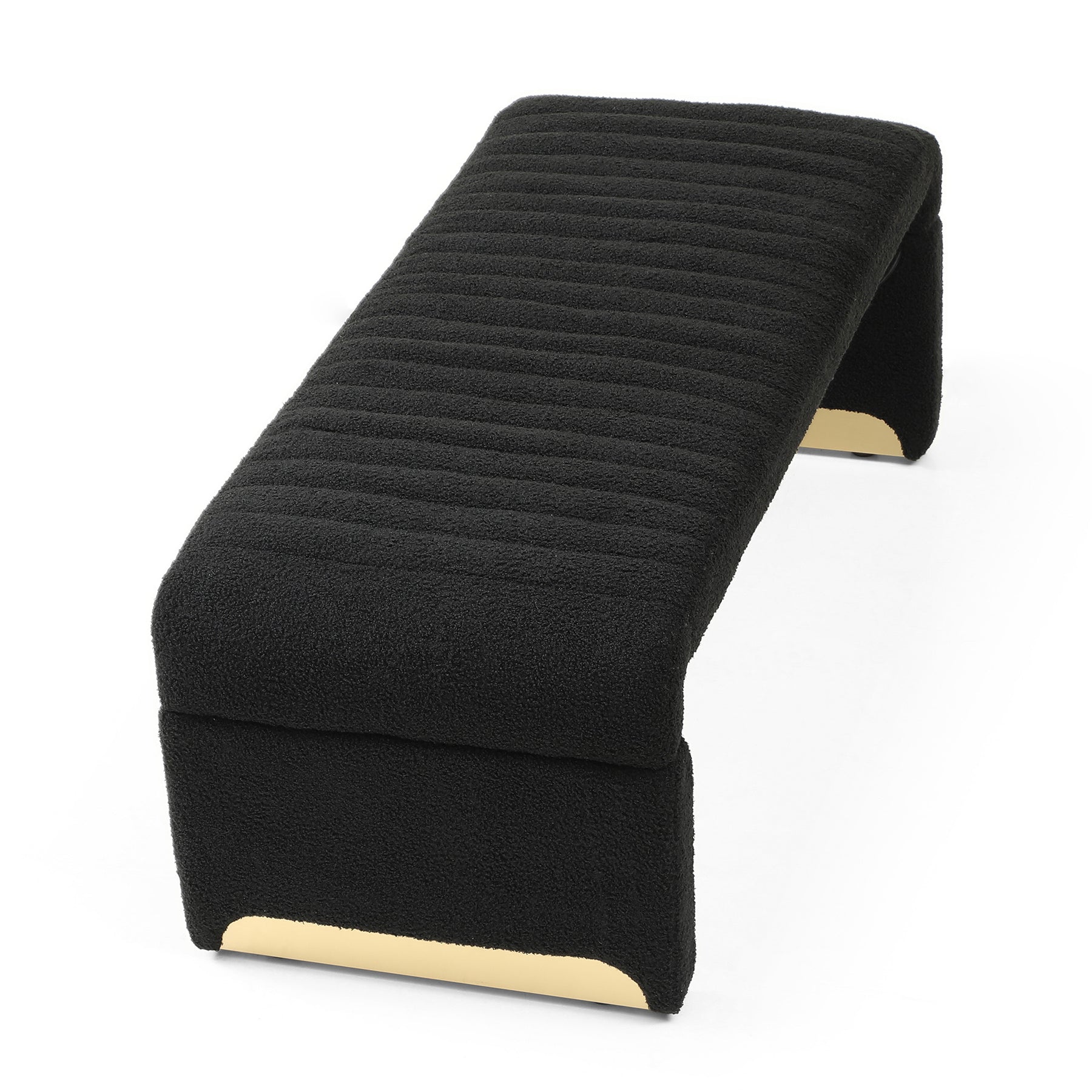 Modern Upholstered Sherpa Fabric Ottoman Bench (Black)