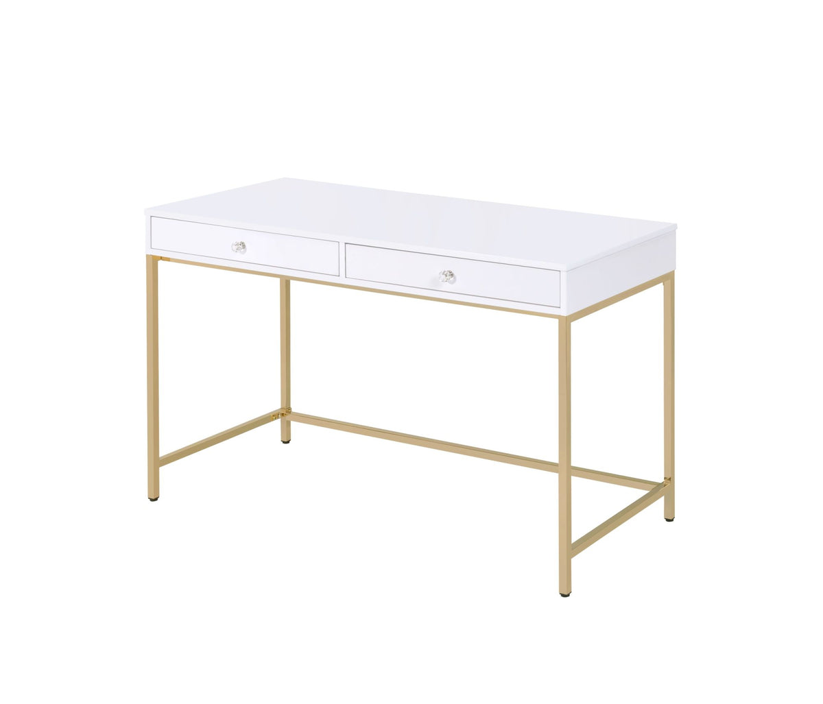 Ottey Writing Desk in White High Gloss & Gold