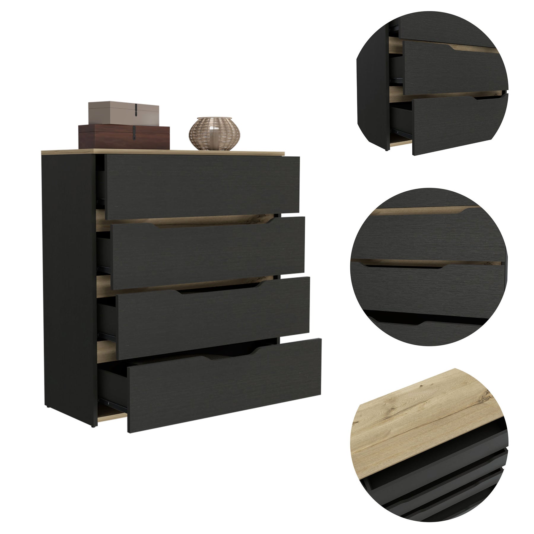 Lynbrook 4-Drawer Dresser Black Wengue and Light Oak