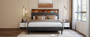 Queen Size Upholstered Platform Bed with Storage Headboard