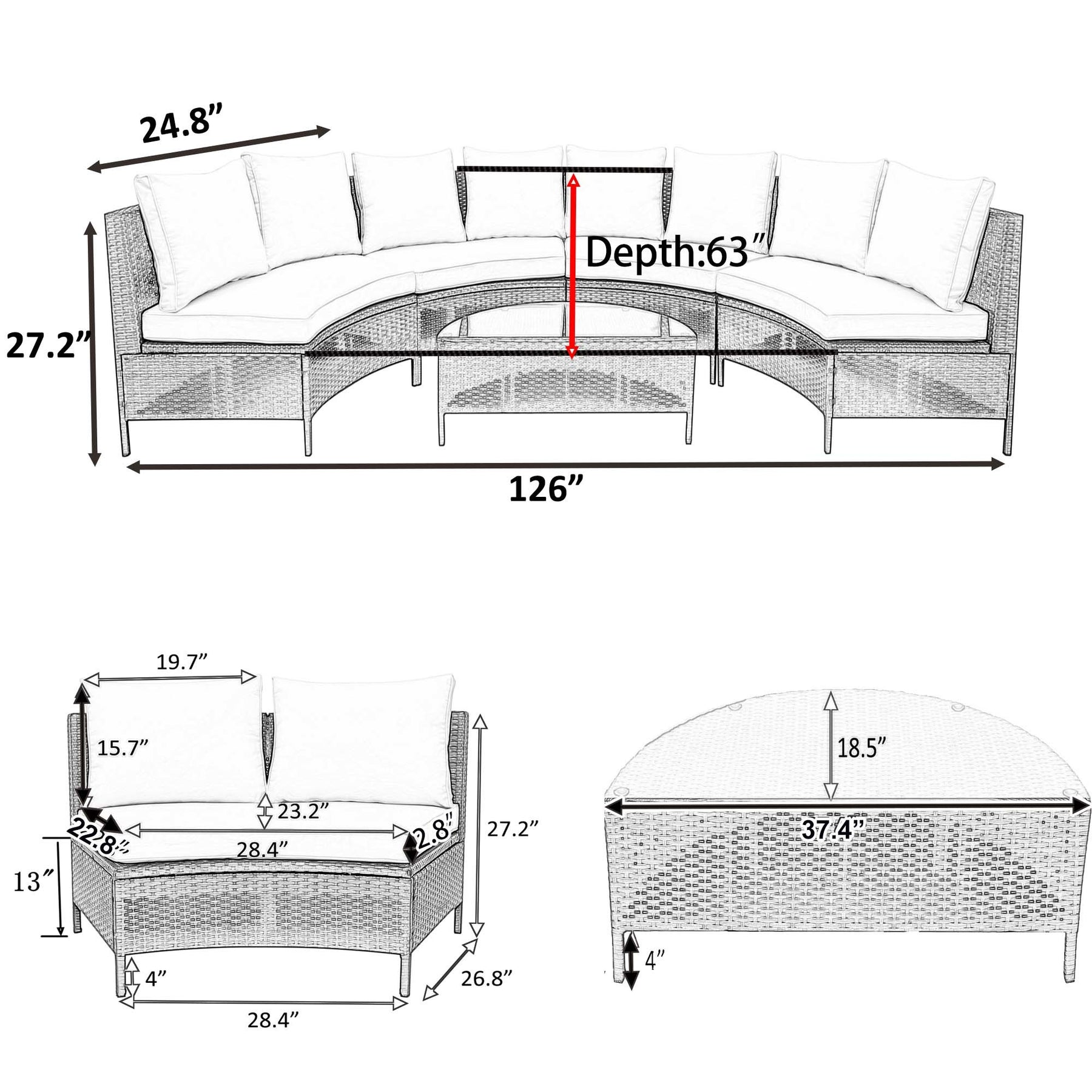 5 Pieces All-Weather Brown PE Rattan Wicker Sofa Set Outdoor Patio Sectional Furniture Set