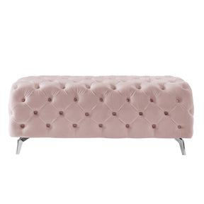 Pink Button-Tufted Upholstered Velvet Ottoman Bench