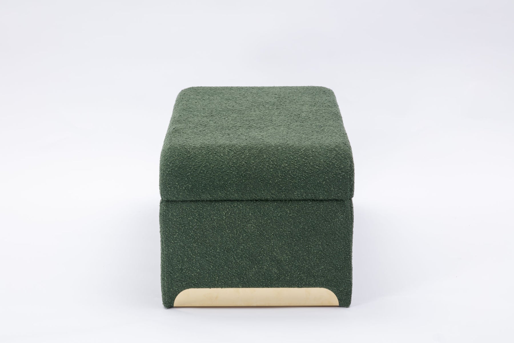 Green Boucle Fabric Loveseat Ottoman Bench with Gold Metal Legs