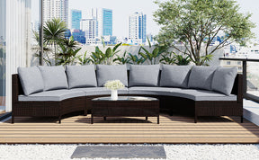 5 Pieces All-Weather Brown PE Rattan Wicker Sofa Set Outdoor Patio Sectional Furniture Set