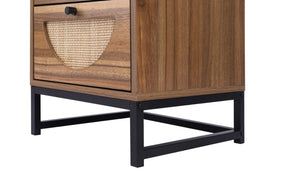 Natural Rattan 2 Drawer Nightstand Side Table