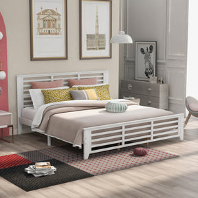 Platform bed with horizontal strip hollow shape, King size, white