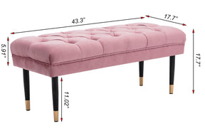 Modern Velvet Tufted-Button Ottoman Bench with Metal Legs (Pink)