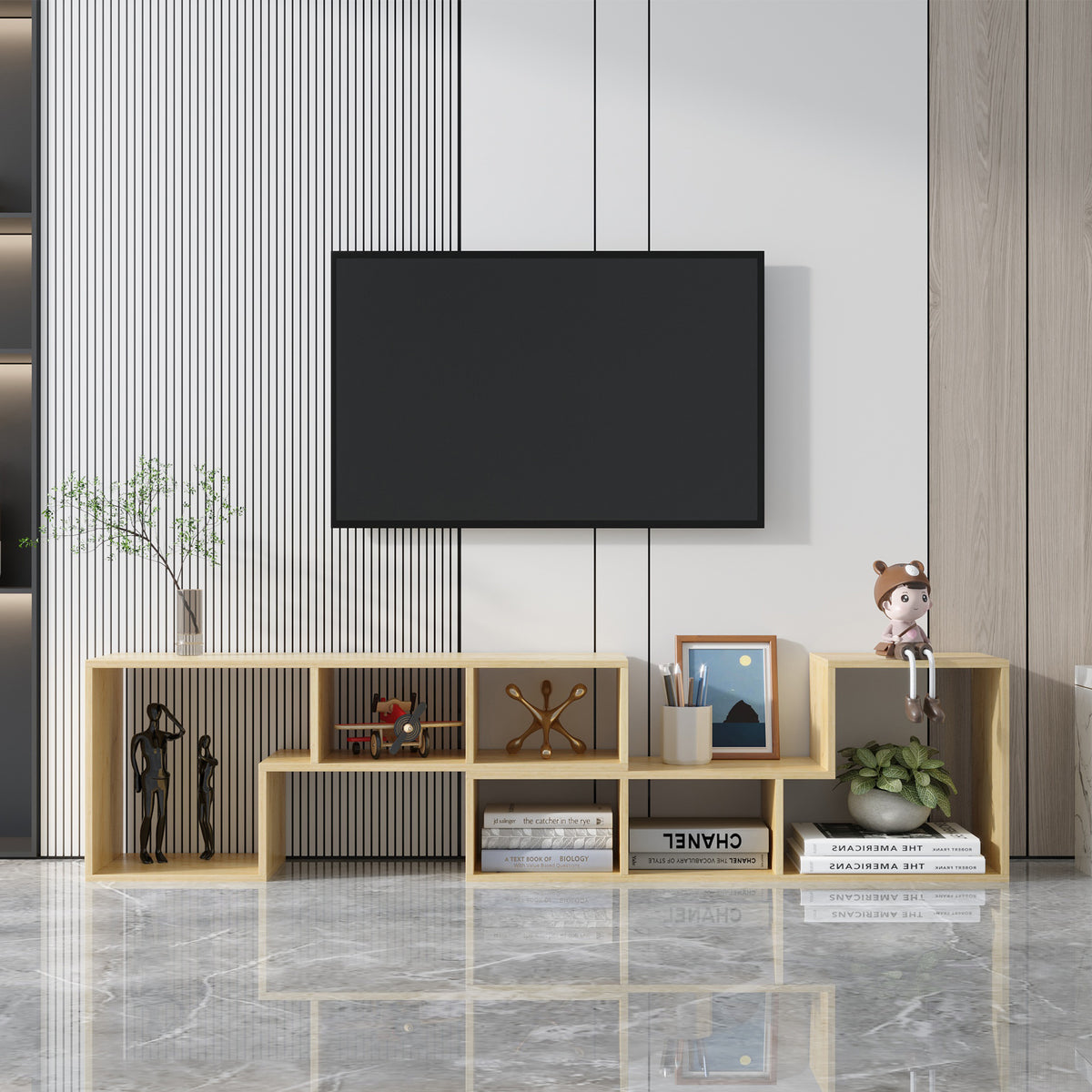 Double L-Shaped Oak TV Stand