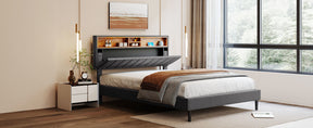 Queen Size Upholstered Platform Bed with Storage Headboard