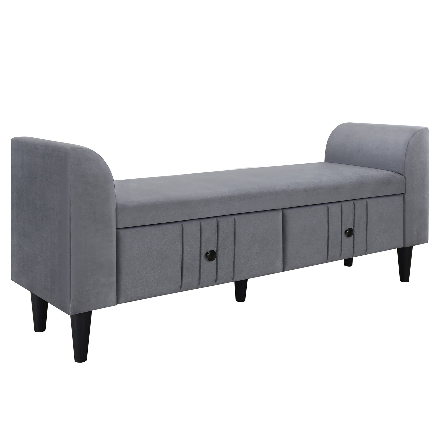 Upholstered Wooden Storage Ottoman Bench with 2 Drawers (Gray)