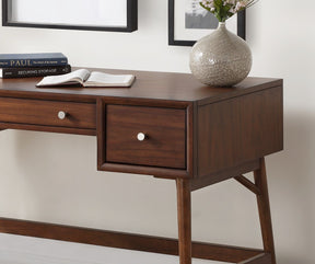 Stylish Writing Desk with Drawers Walnut Veneer Wood