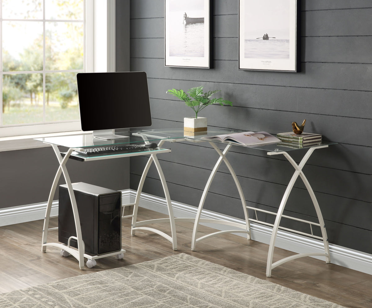 Dazenus Computer Desk in Clear Glass & White Finish