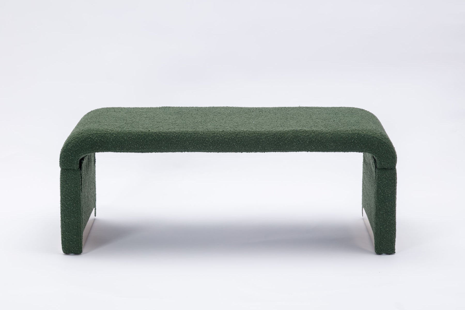 Green Boucle Fabric Loveseat Ottoman Bench with Gold Metal Legs