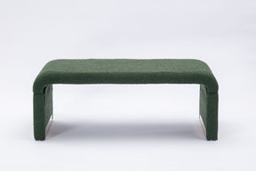 Green Boucle Fabric Loveseat Ottoman Bench with Gold Metal Legs