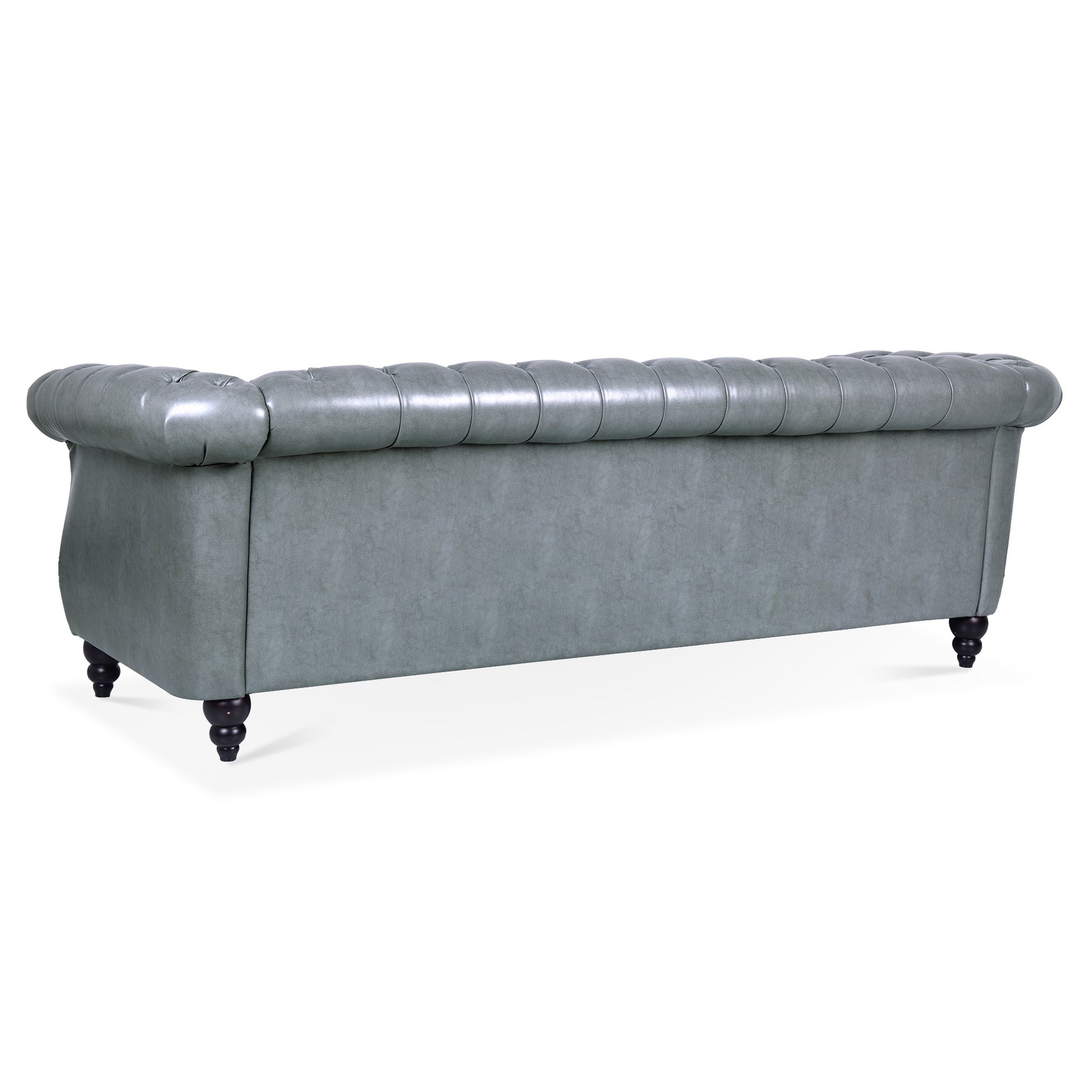 Gray Rolled Arm Chesterfield 3 Seater Sofa