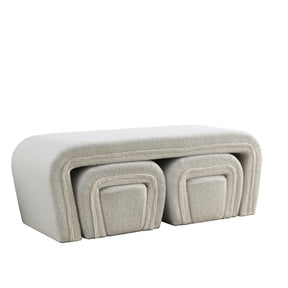 Modern Contemporary Upholstered Nesting Bench including Four Nesting Benches (Teddy White)