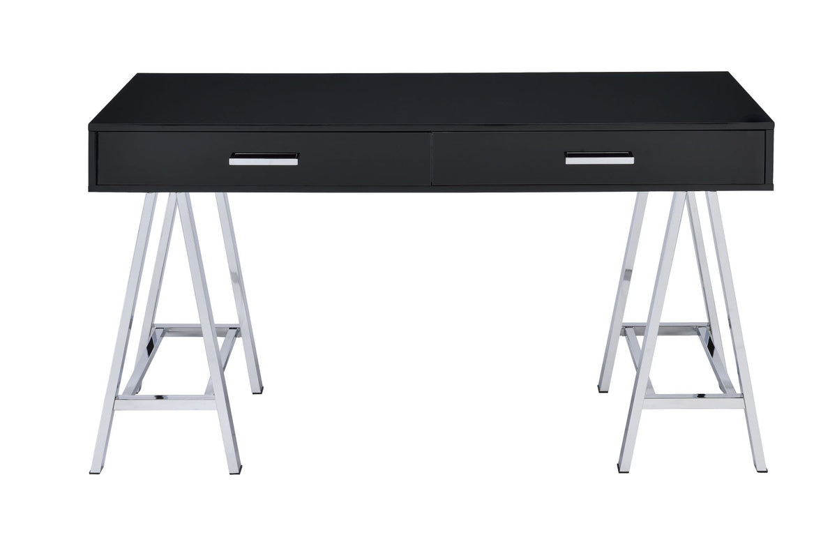 Coleen Writing Desk in Black High Gloss & Chrome