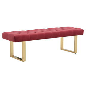 Velvet Upholstered Dark Burgundy Bench with Gold Metal Legs