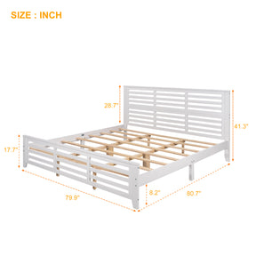 Platform bed with horizontal strip hollow shape, King size, white