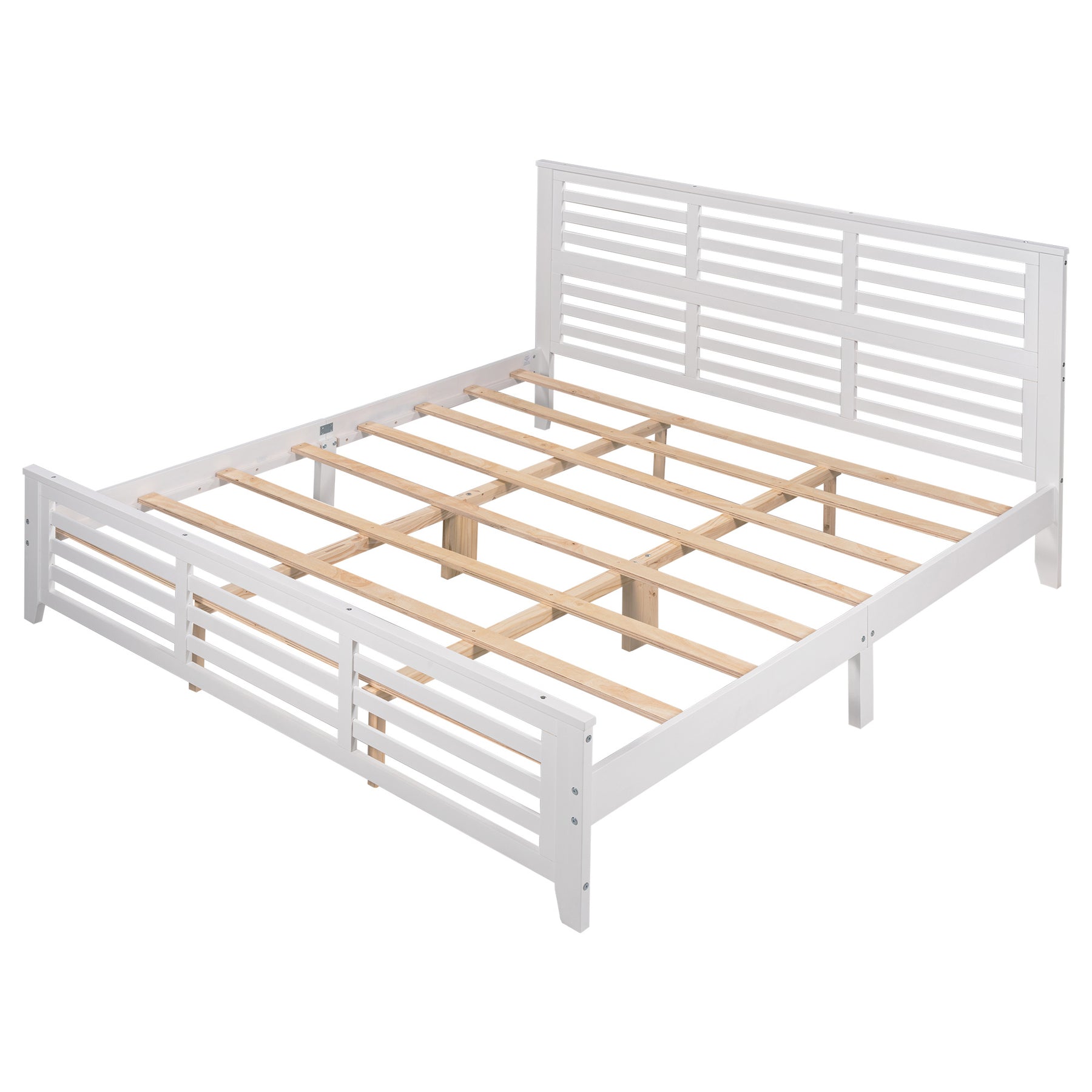 Platform bed with horizontal strip hollow shape, King size, white