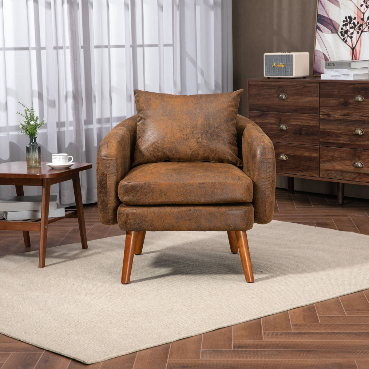 Modern Wood Frame Accent Lounge Chair