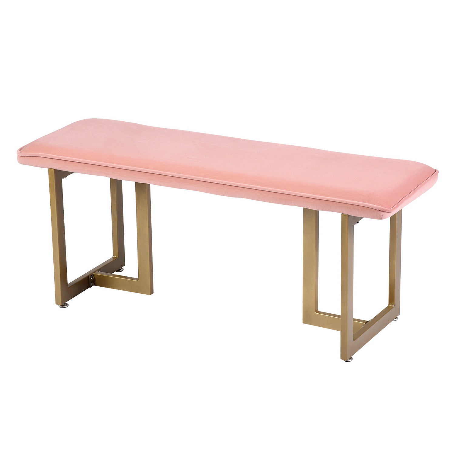 Upholstered Velvet Bench with Golden Legs (Pink)