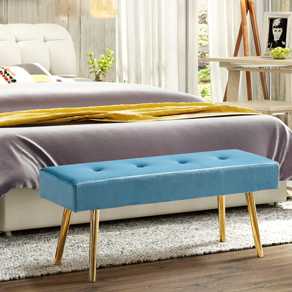 Velvet Long Bench with Gold Legs (Blue)