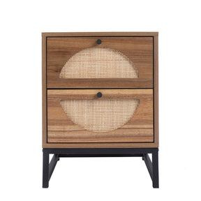 Natural Rattan 2 Drawer Nightstand Side Table