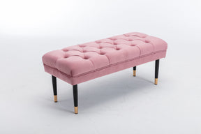 Modern Velvet Tufted-Button Ottoman Bench with Metal Legs (Pink)