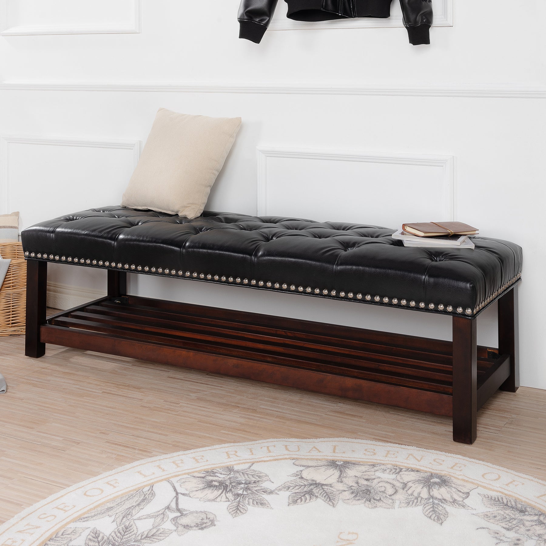 Upholstered Bench with Wooden Base for Bedroom and Entryway