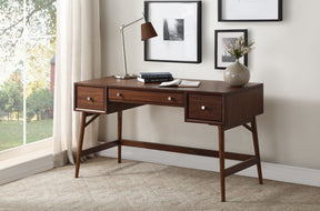 Stylish Writing Desk with Drawers Walnut Veneer Wood