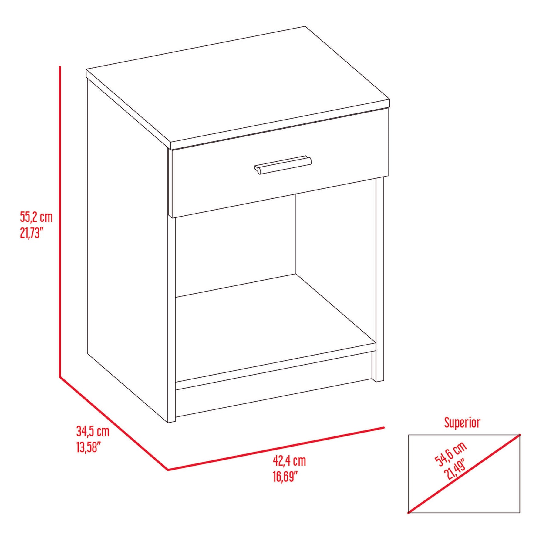 Light Gray Superior Top One Drawer Nightstand