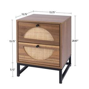 Natural Rattan 2 Drawer Nightstand Side Table