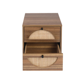 Natural Rattan 2 Drawer Nightstand Side Table