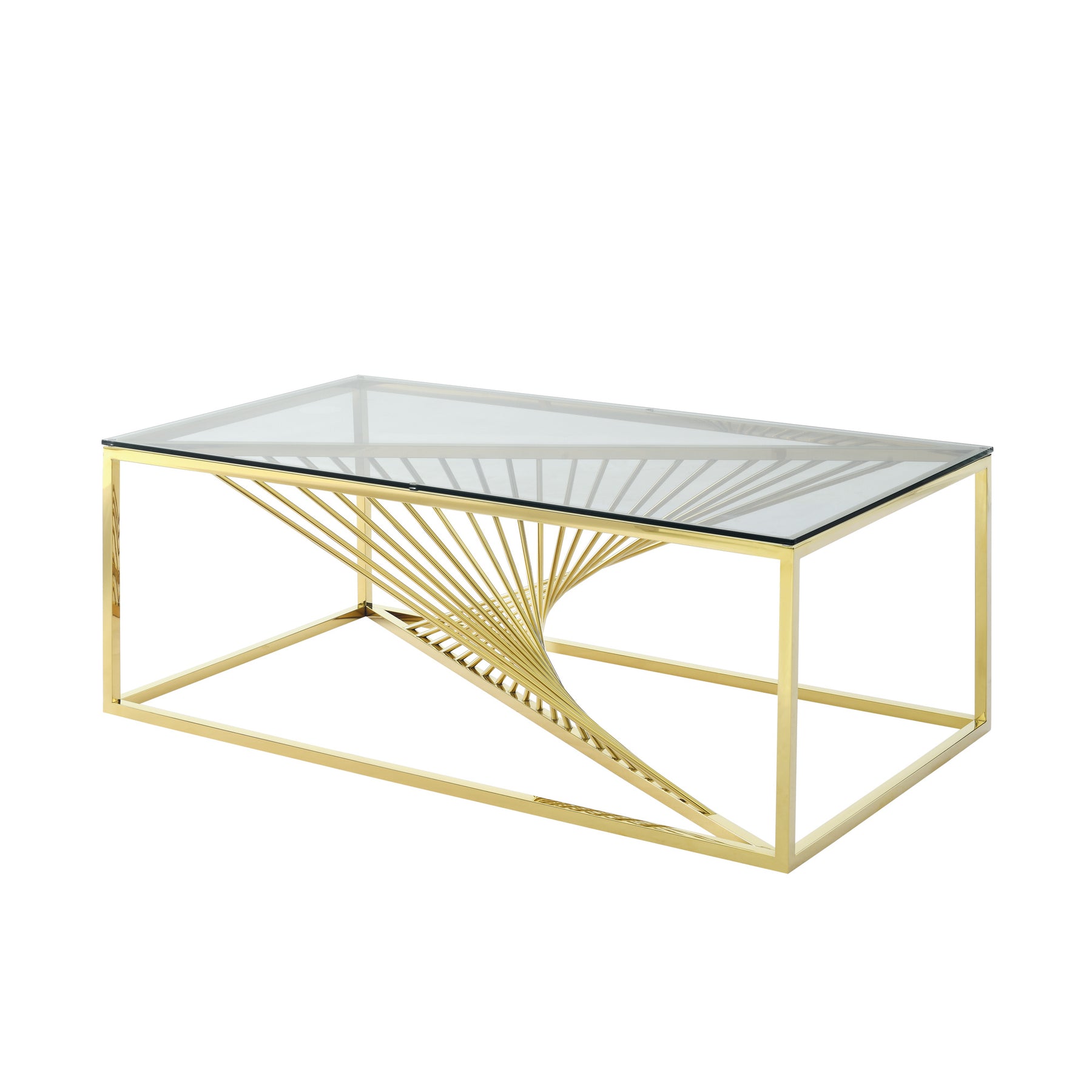 Modern Rectangular Coffee Accent Table with Clear Tempered Glass