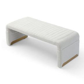 Modern Upholstered Sherpa Fabric Ottoman Bench (Beige)