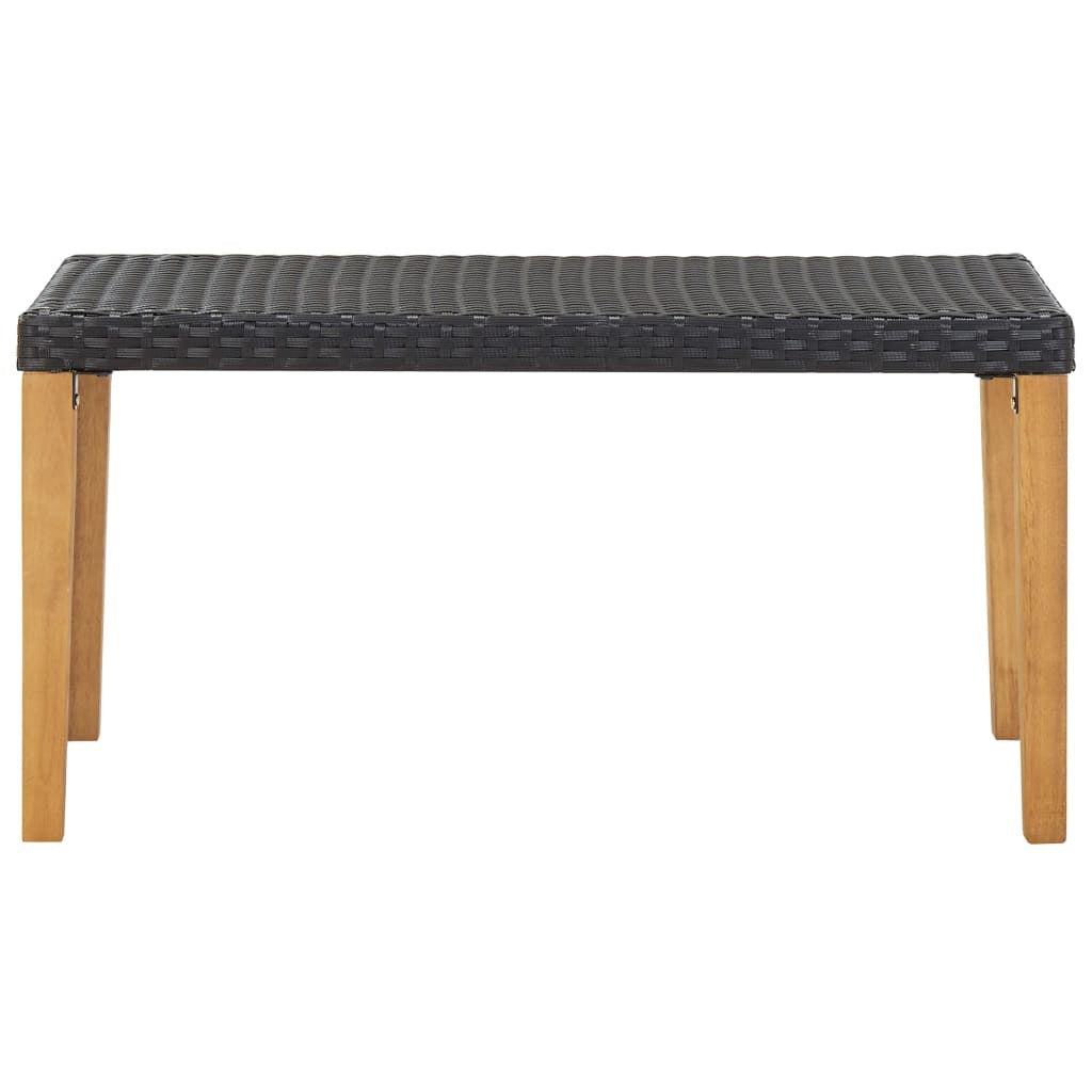 Patio Bench Black Poly Rattan and Solid Acacia Wood