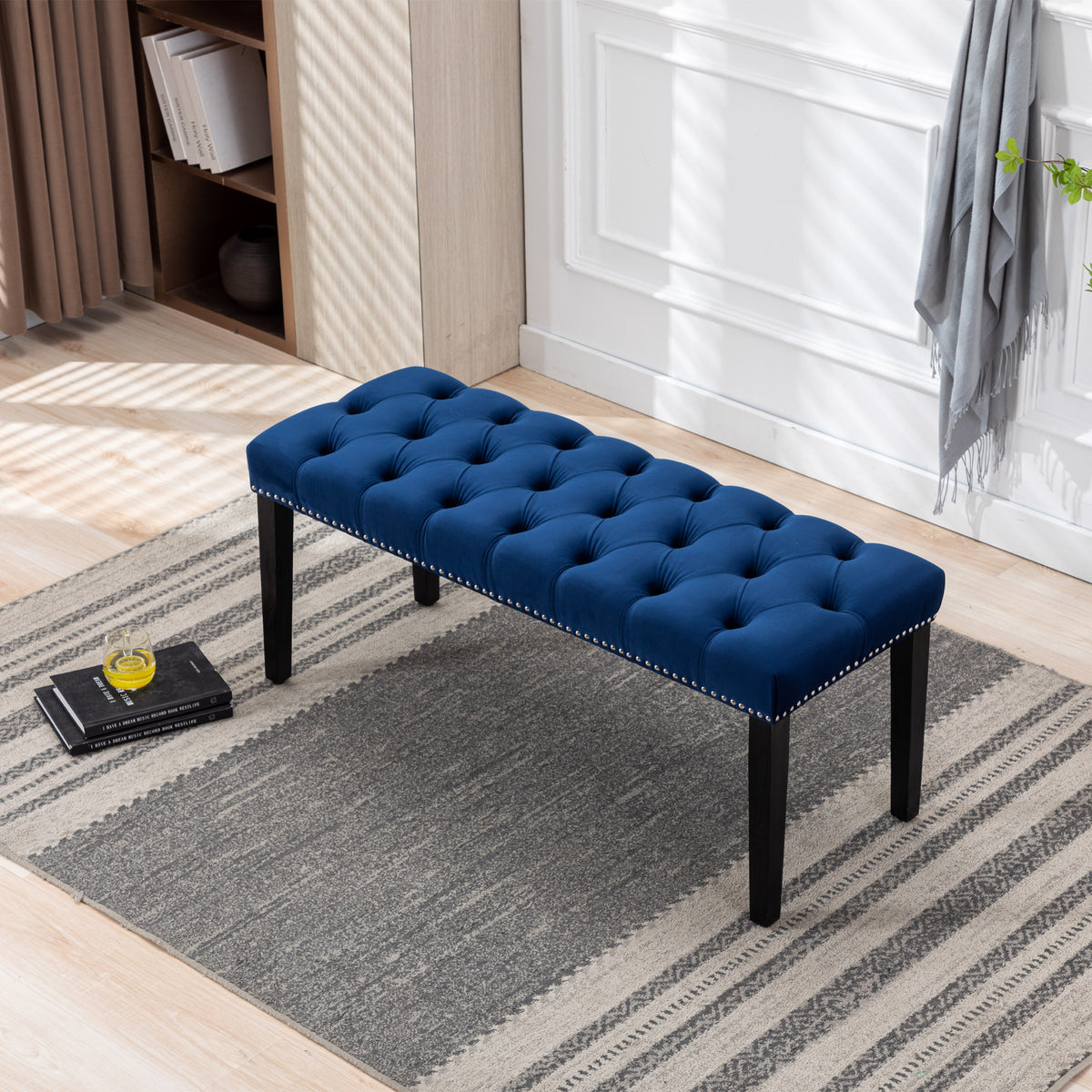 Blue Upholstered Tufted Bench