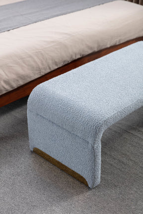 Blue Boucle Fabric Loveseat Ottoman Bench with Gold Metal Legs