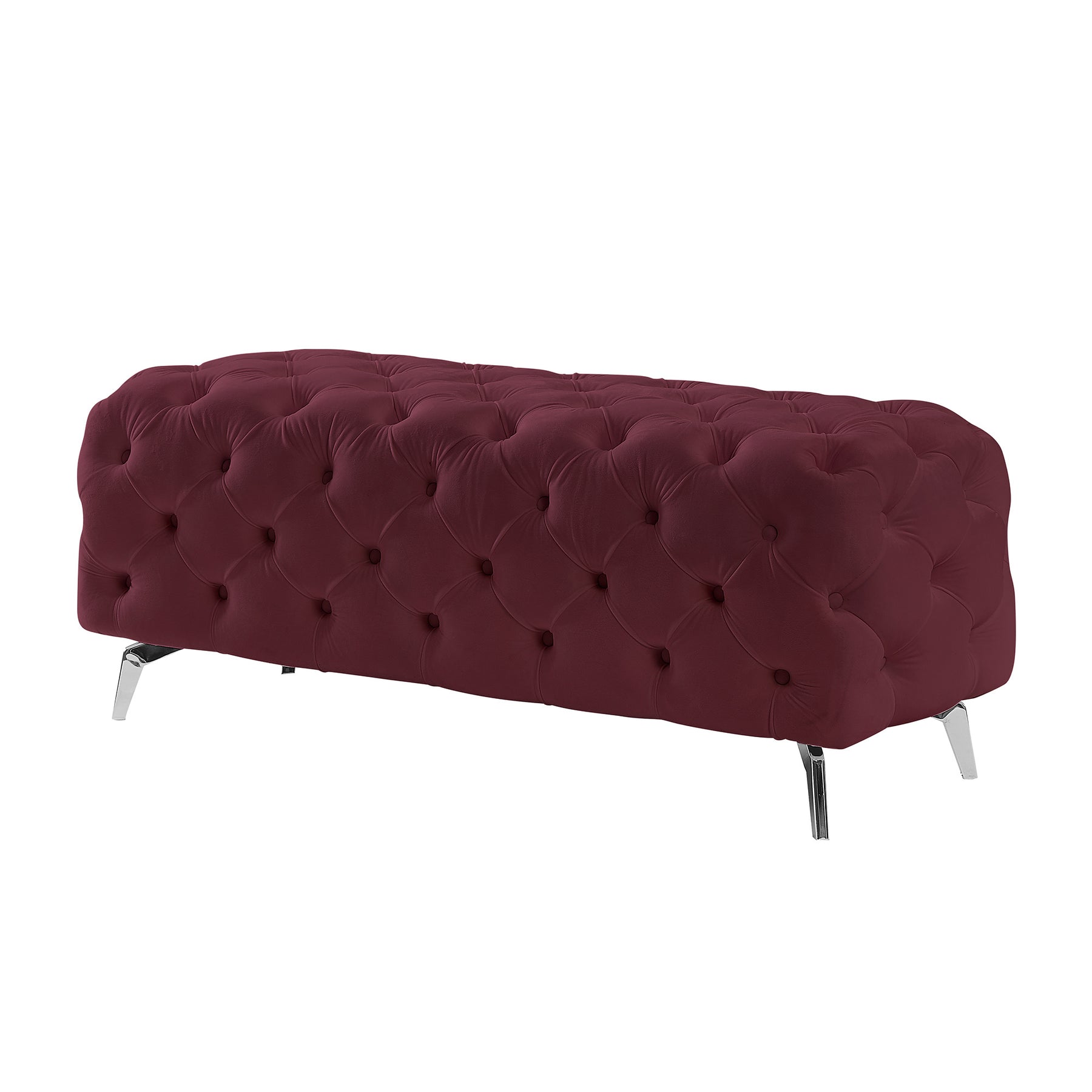 Burgundy Button-Tufted Upholstered Velvet Ottoman Bench