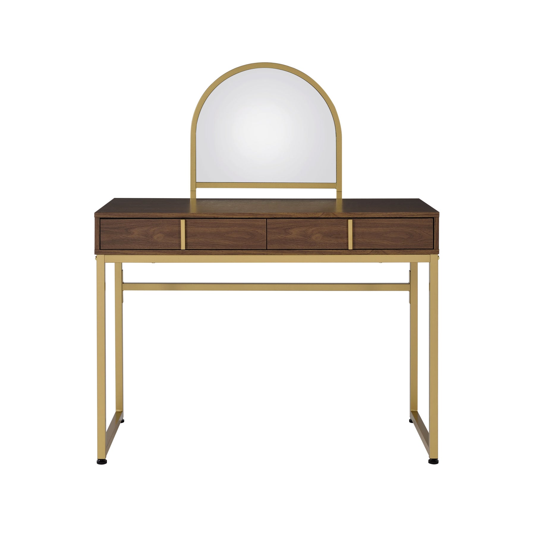 Coleen Vanity Desk w/Mirror & Jewelry Tray in Walnut & Gold Finish