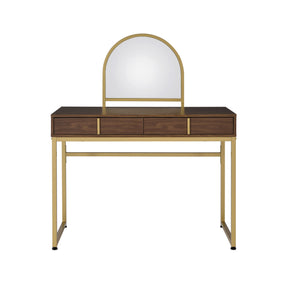 Coleen Vanity Desk w/Mirror & Jewelry Tray in Walnut & Gold Finish