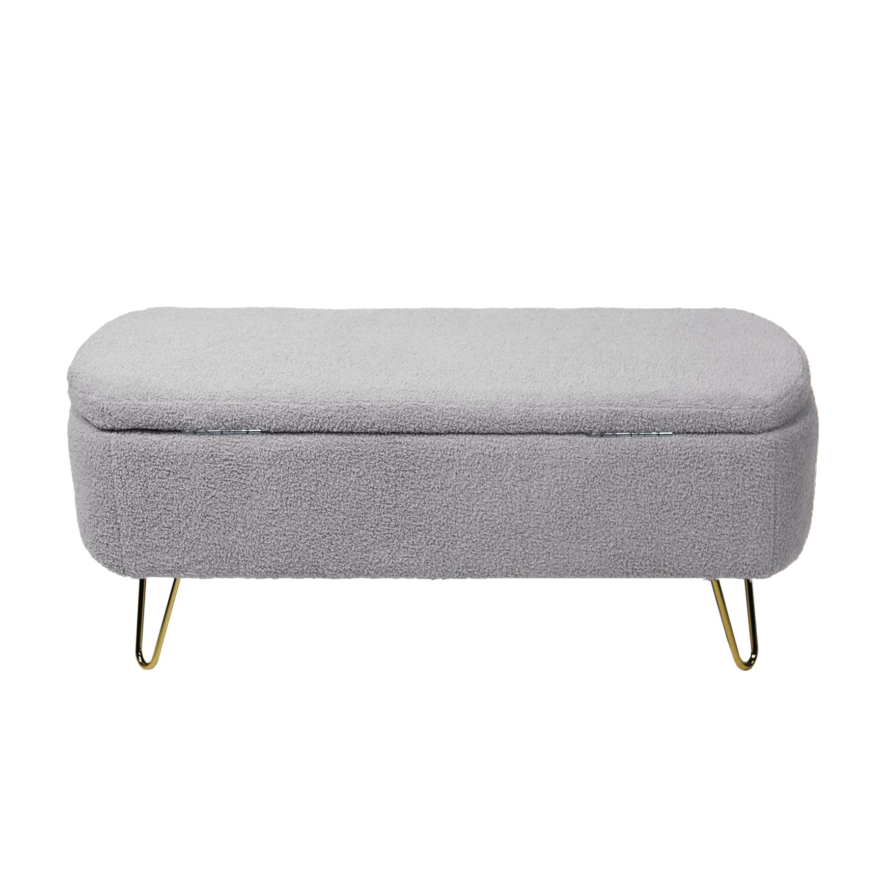 Modern Storage Ottoman Bench with Gold Legs (Grey)